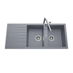 Évier granit gris ALBEY 2 bacs 1 égouttoir