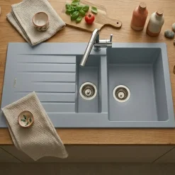 Évier granit gris ALBEY 1 bac et demi - 1 égouttoir