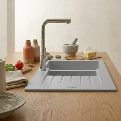 Évier granit gris ALBEY 1 bac et demi - 1 égouttoir