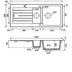 Évier granit gris ALBEY 1 bac et demi - 1 égouttoir