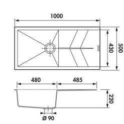 Évier granit gris Ewi NOVA 1 grand bac 1 égouttoir