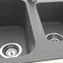 Évier granit gris Ewi OGLIO 1 bac et demi - 1 égouttoir