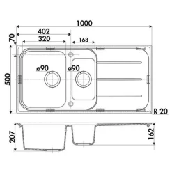Évier granit gris Ewi OGLIO 1 bac et demi - 1 égouttoir