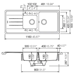 Évier granit gris Schock ELEMENT 2 bacs 1 égouttoir