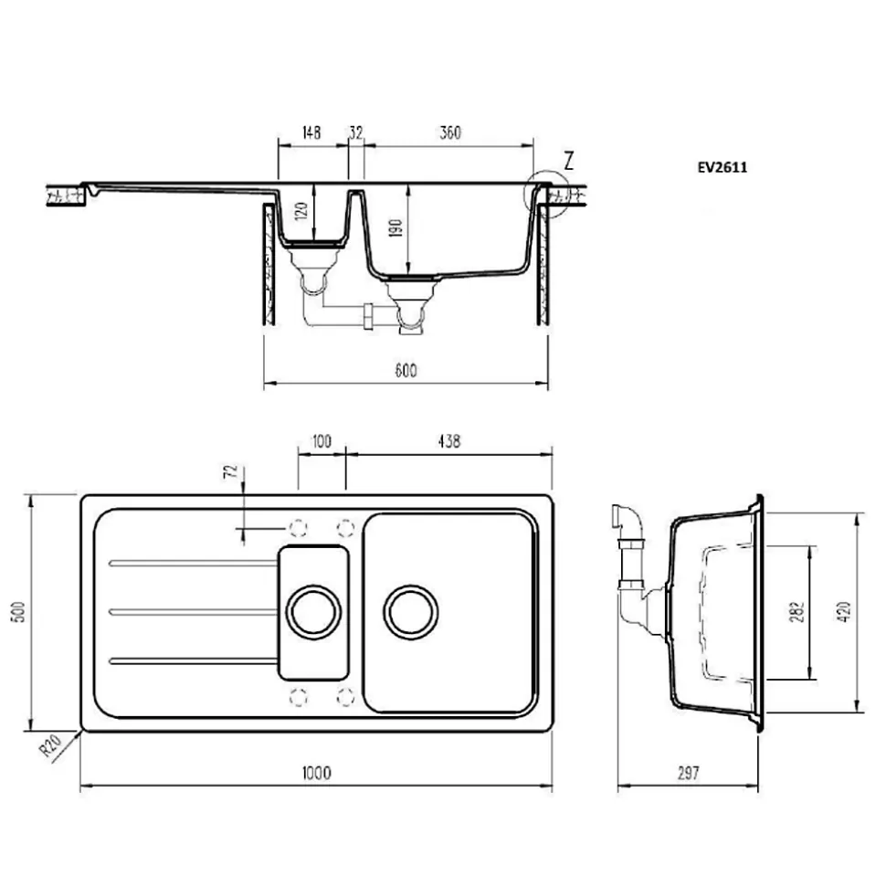 Évier granit gris Schock FORMHAUS 1 bac et demi - 1 égouttoir