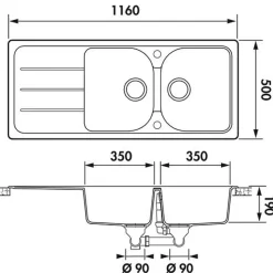 Évier granit gris Schock FORMHAUS 2 bacs 1 égouttoir