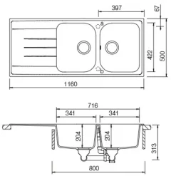 Évier granit gris Schock VIOLA 2 bacs 1 égouttoir