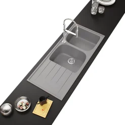 Évier granit gris Schock VIOLA 2 bacs 1 égouttoir