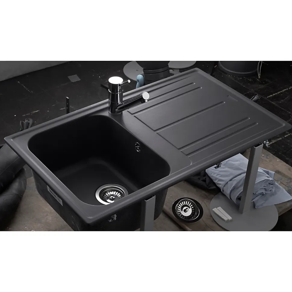Évier granit noir Ewi HOLIDAY 1 bac 1 égouttoir