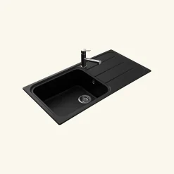 Évier granit noir Ewi OGLIO 1 grand bac 1 égouttoir