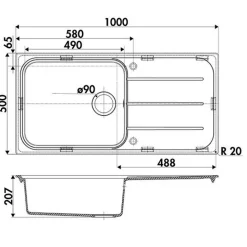 Évier granit noir Ewi OGLIO 1 grand bac 1 égouttoir