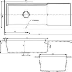Évier granit noir Kümbad YUNA 1 très grand bac - 1 égouttoir