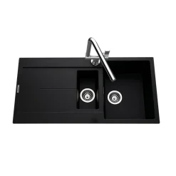 Évier granit noir Luisina TAM TAM 1 bac et demi - 1 égouttoir