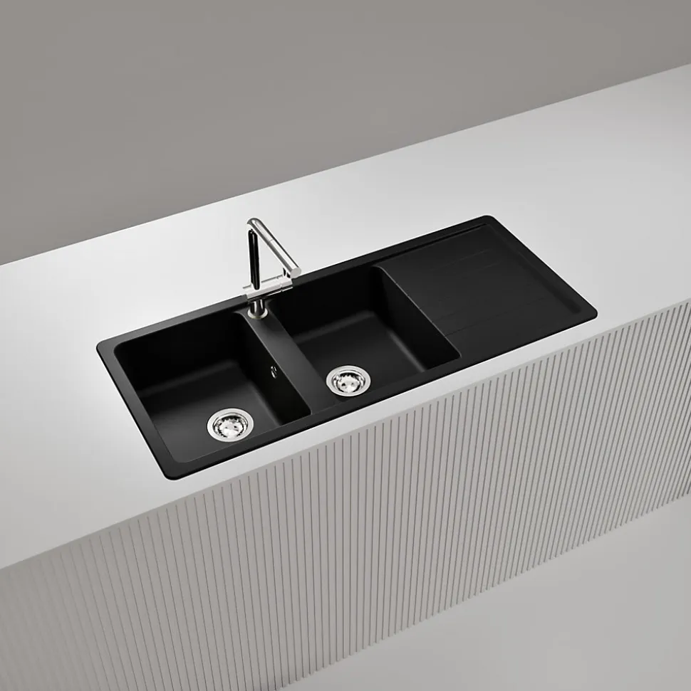Évier granit noir Schock TOLEDO 2 bacs 1 égouttoir