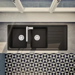 Évier granit noir Schock TOLEDO 2 bacs 1 égouttoir