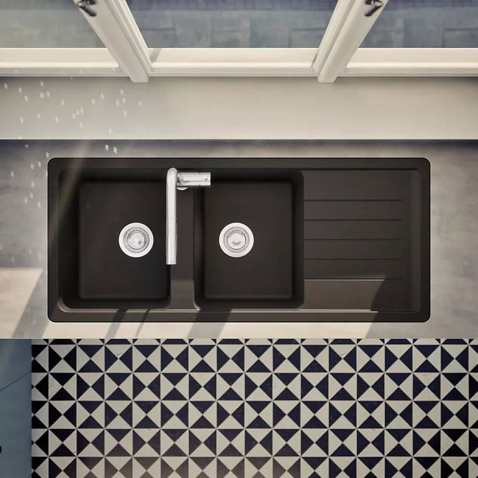 Évier granit noir Schock TOLEDO 2 bacs 1 égouttoir