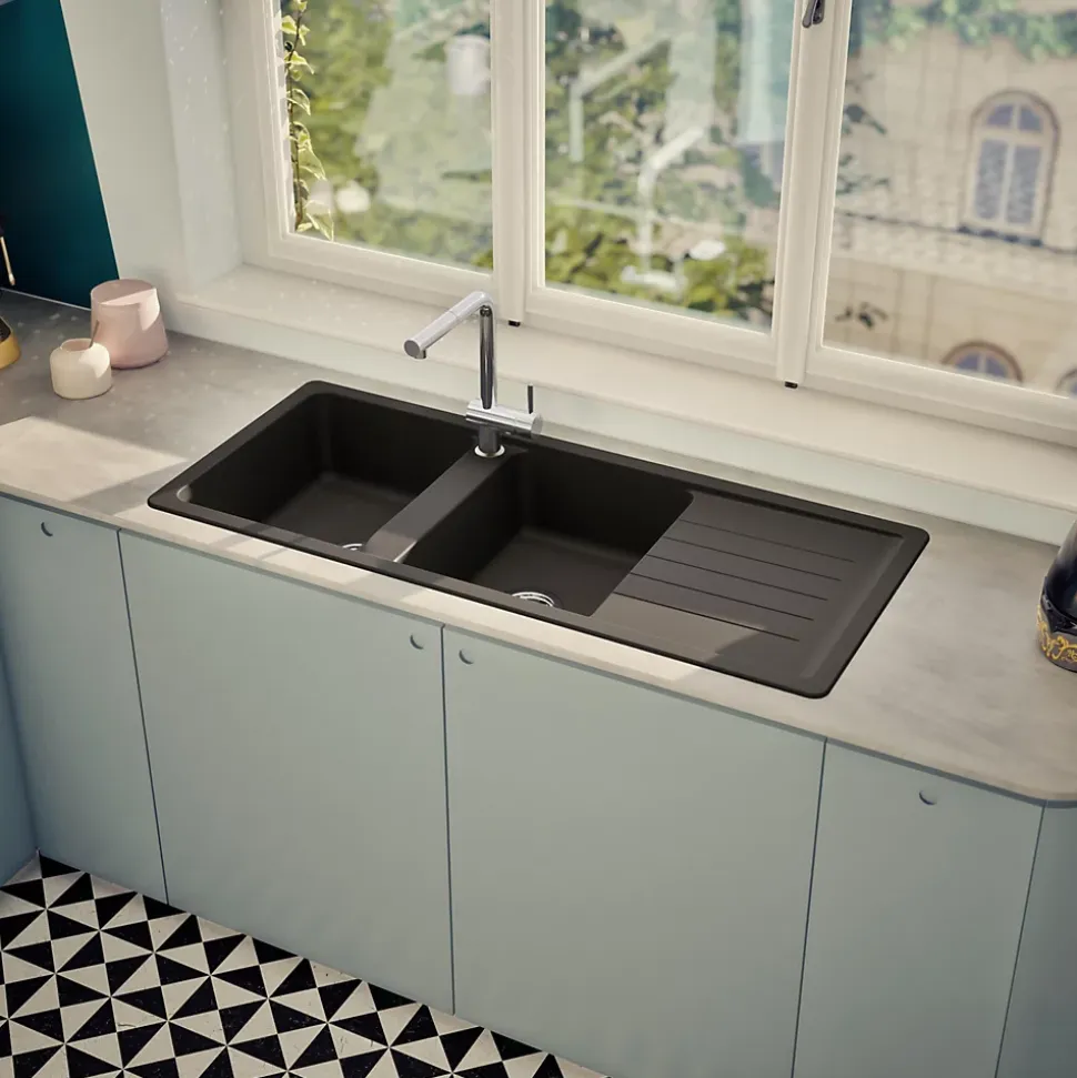 Évier granit noir Schock TOLEDO 2 bacs 1 égouttoir