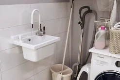 Évier Granitan Loma pour Garage, Buanderie, Local Technique Blanc avec Siphon et Robinet 1 pièce