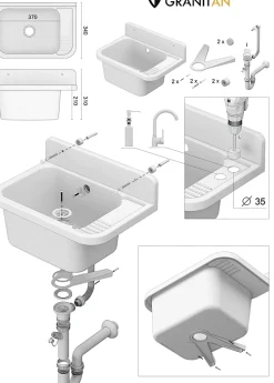 Évier Granitan Paron pour Buanderie, Chaufferie, Garage avec Siphon - 1 set