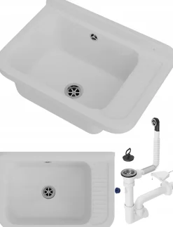 Évier Granitan Polo pour Garage, Buanderie, Local Technique avec Siphon - 1 Set