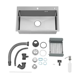 Évier Inox 1 Bac 55x45x19 cm Argent - Évier Encastrable Moderne, Facile à Nettoyer avec Panier & Percé