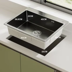 Évier Inox 1 Bac 50x45x22 cm Gris Métallisé - pour Petite Cuisine & Camping-car - Prépercé avec Filtre