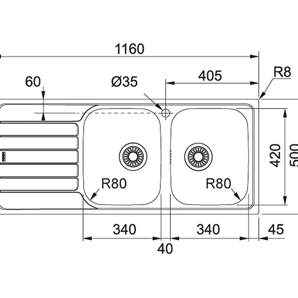 ÉVIER INOX À ENCASTRER 2 CUVE SPARK - SKL 621