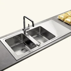 Évier inox lisse Luisina FAGOTTO 2 bacs 1 égouttoir