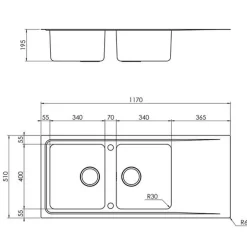 Évier inox lisse Luisina FAGOTTO 2 bacs 1 égouttoir