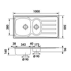 Évier inox lisse Luisina ROCK 1 bac et demi - 1 égouttoir