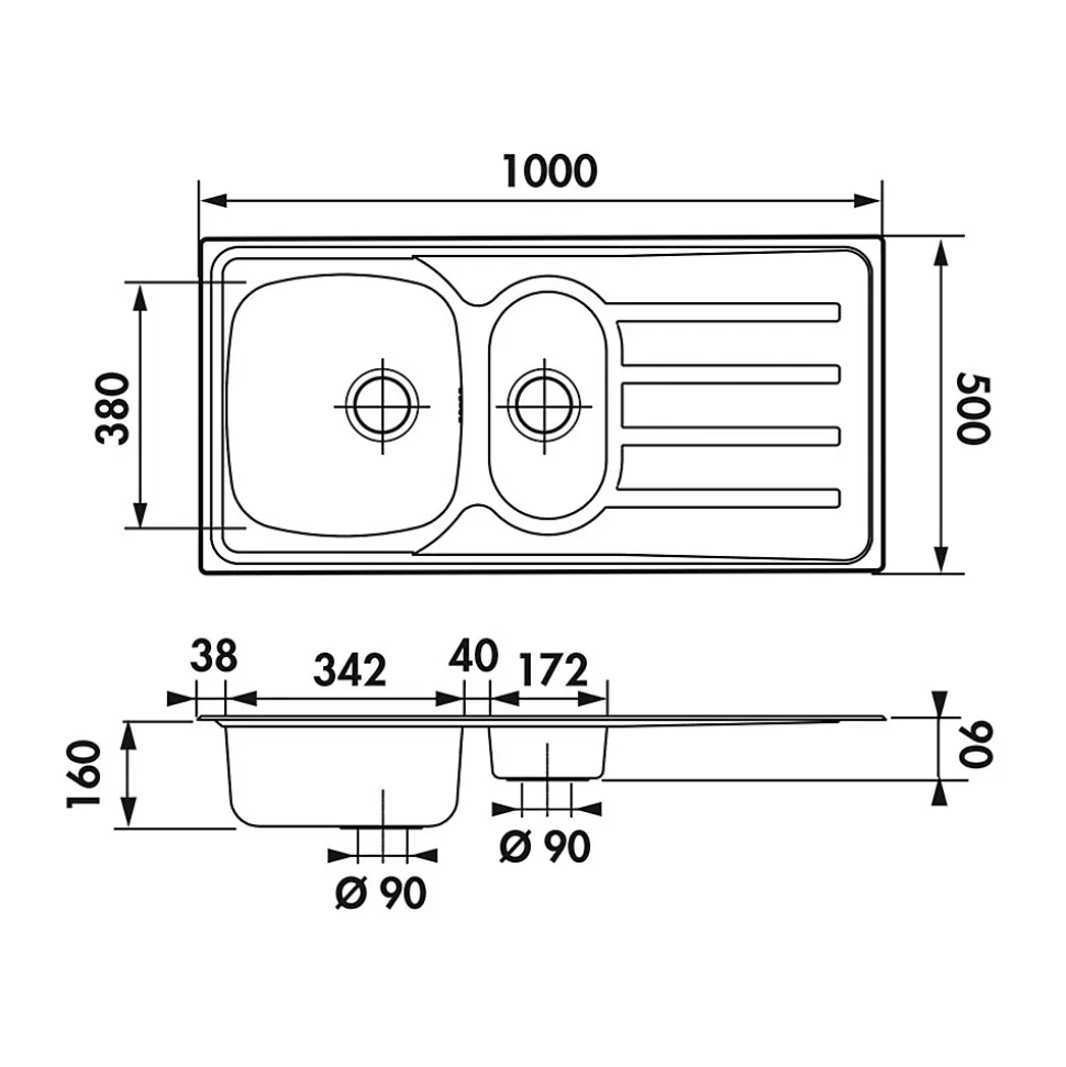 Évier inox lisse Luisina ROCK 1 bac et demi - 1 égouttoir