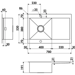 Évier inox lisse RIKAS 1 bac 1 petit égouttoir