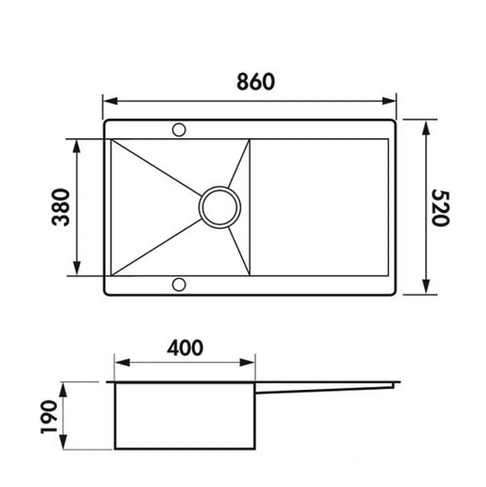 Évier inox lisse RIKAS 1 bac 1 égouttoir