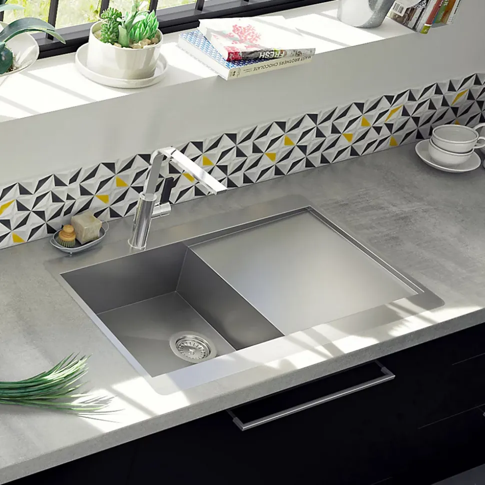 Évier inox lisse RIKAS 1 bac 1 égouttoir