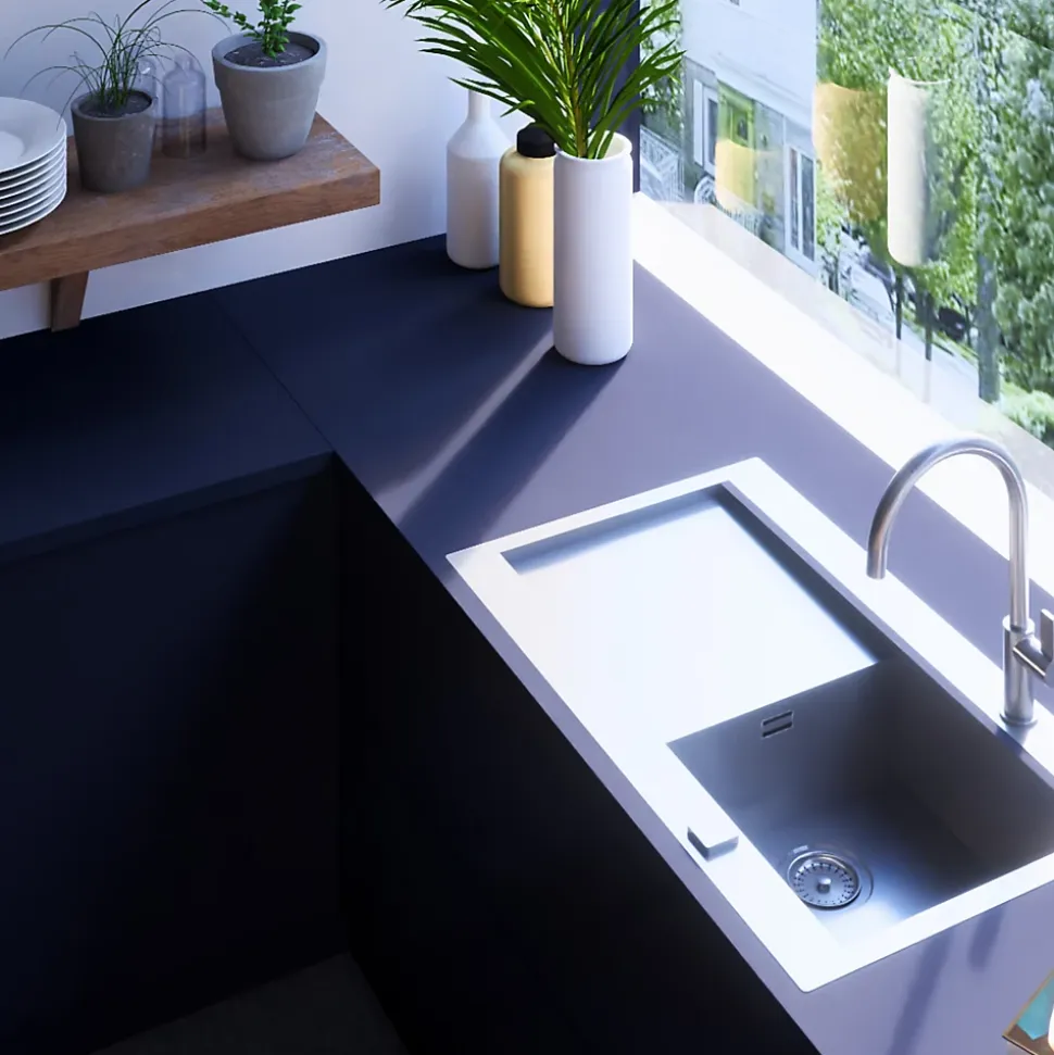 Évier inox lisse RIKAS 1 bac 1 égouttoir