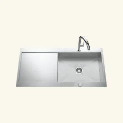 Évier inox lisse RIKAS 1 grand bac 1 égouttoir