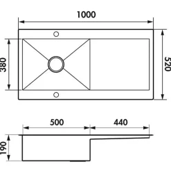 Évier inox lisse RIKAS 1 grand bac 1 égouttoir