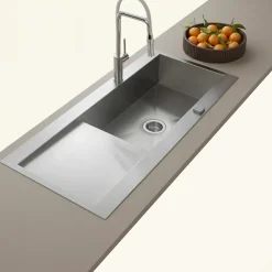 Évier inox lisse RIKAS 1 très grand bac 1 égouttoir