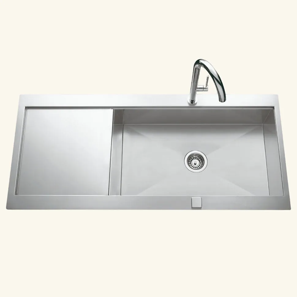 Évier inox lisse RIKAS 1 très grand bac 1 égouttoir