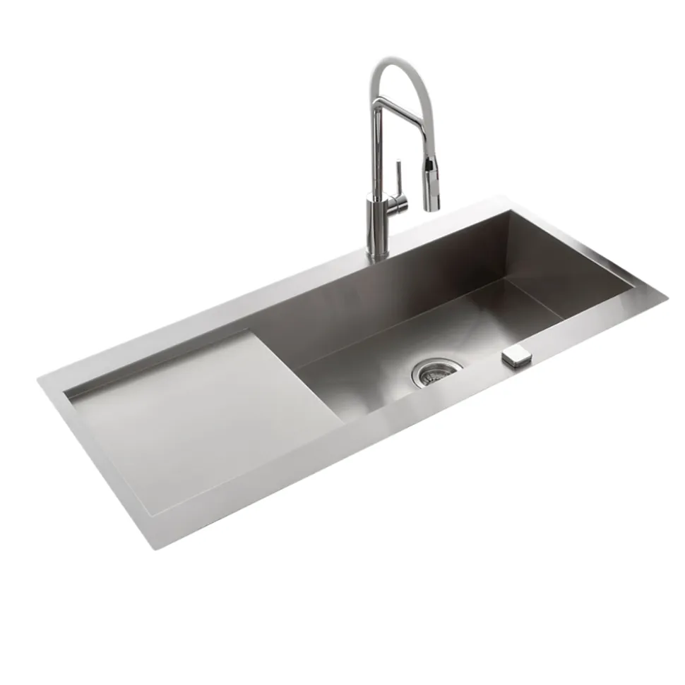 Évier inox lisse RIKAS 1 très grand bac 1 égouttoir