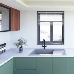 Évier inox lisse RIKAS 1 très grand bac 1 égouttoir