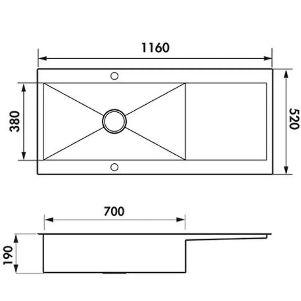 Évier inox lisse RIKAS 1 très grand bac 1 égouttoir