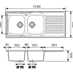 Évier inox lisse SCALDIS 2 bacs 1 égouttoir