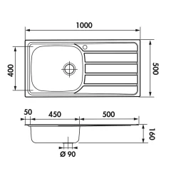 Évier inox mini structure Luisina ROCK 1 grand bac 1 égouttoir