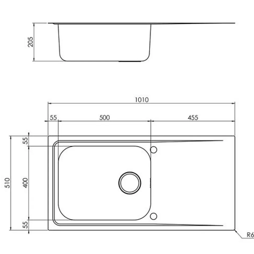 Évier inox mini structure Luisina FAGOTTO 1 grand bac 1 égouttoir