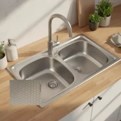 Évier inox nid d'abeille SCALDIS 2 bacs