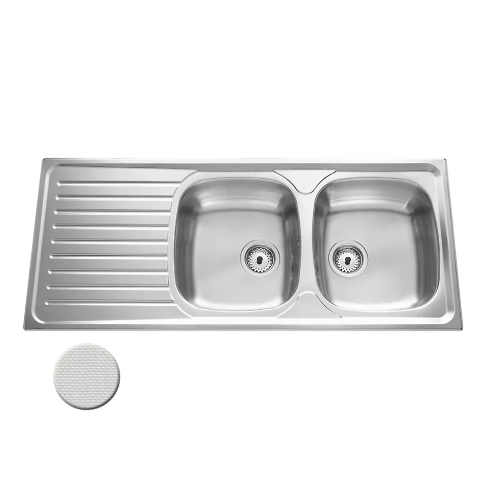 Évier inox nid d'abeille SCALDIS 2 bacs 1 égouttoir