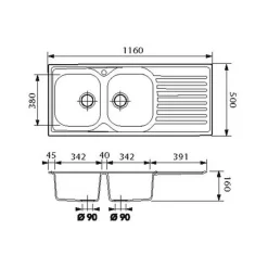 Évier inox nid d'abeille SCALDIS 2 bacs 1 égouttoir