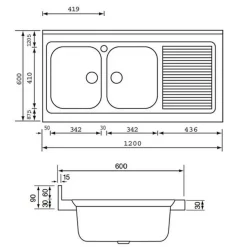 Évier professionnel à poser inox ROSSA 2 bacs 1 égouttoir à gauche