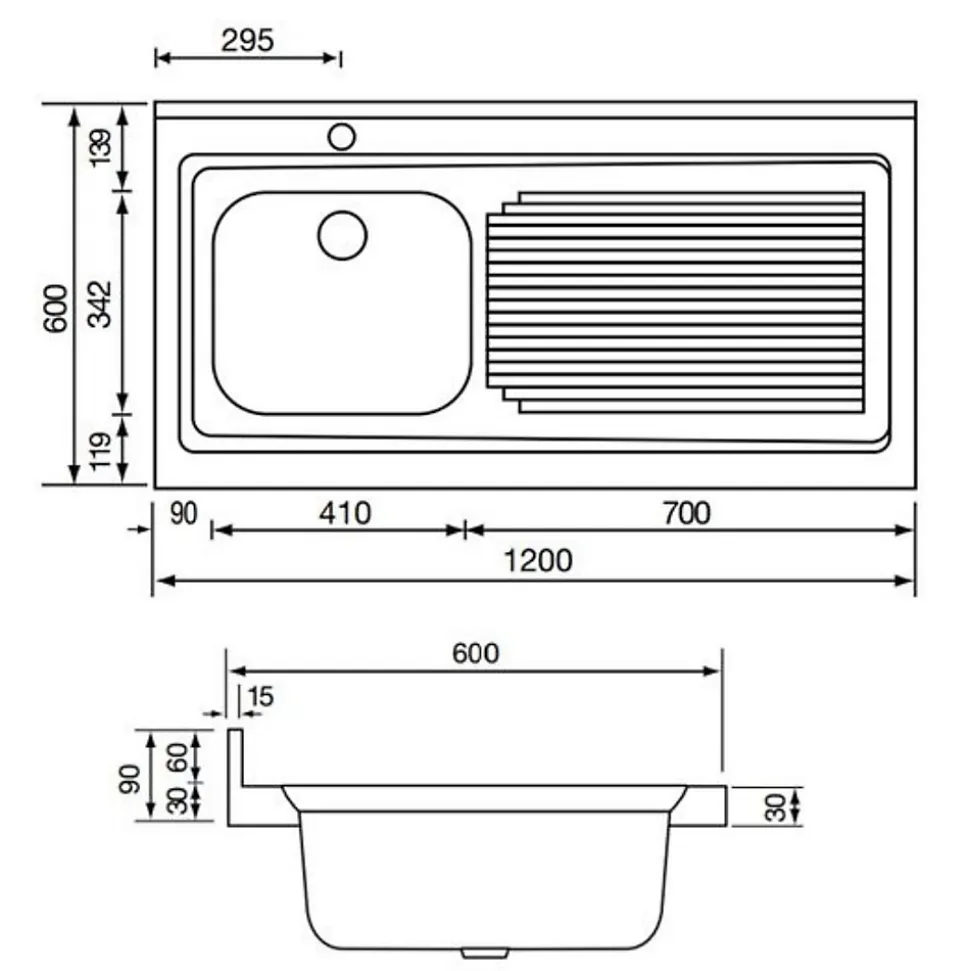 Évier professionnel à poser inox ROSSA 1 bac 1 égouttoir à gauche
